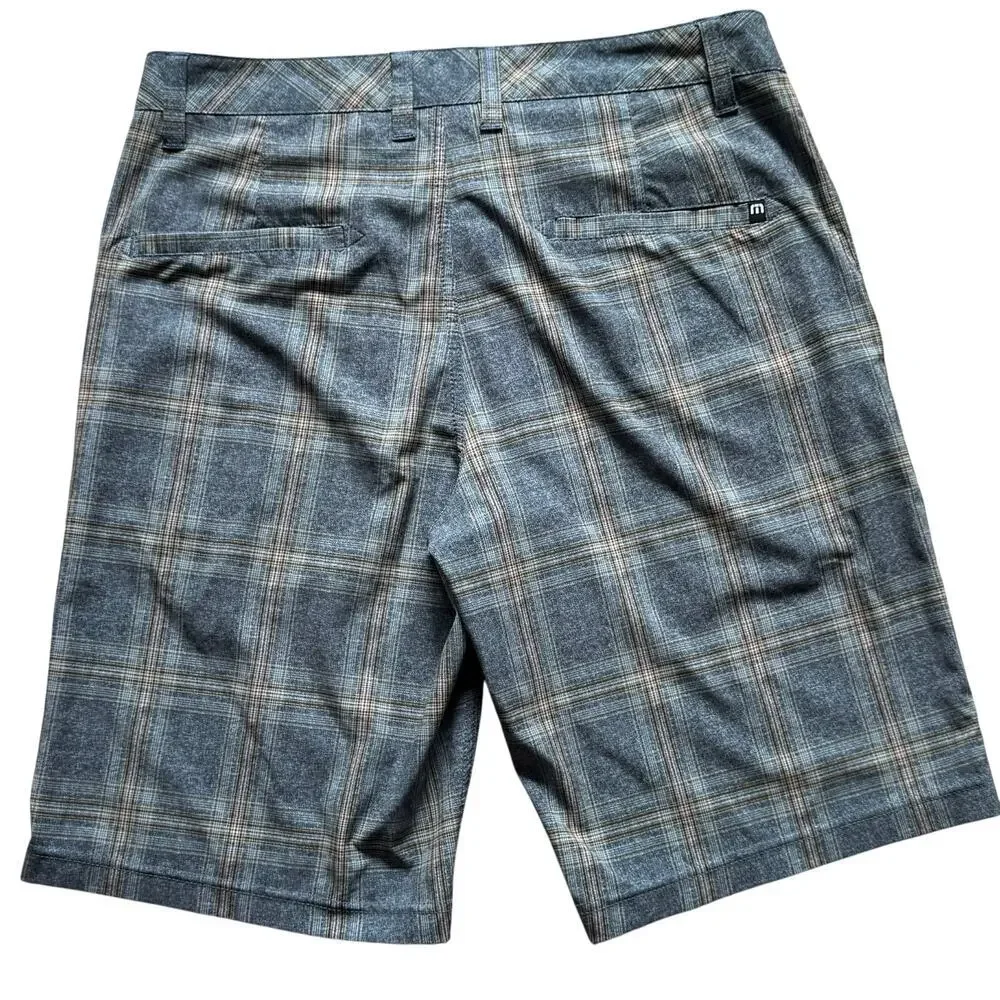 Travis Mathew Hybrid Blue Plaid Golf Performance 11" inseam SZ 32 - Picture 2 of 6